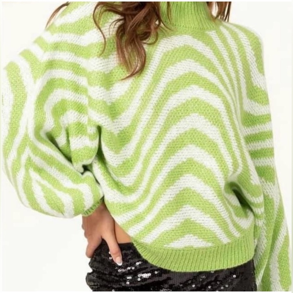 Hyfve Green and White striped sweater Small